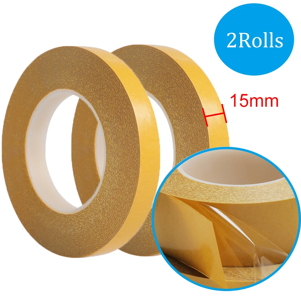 

2PCS 15mm Double Sided Tape PET Strong No Trace Transparent Heat Resistant Strong Double-Sided Adhesive Tape 50 Meter