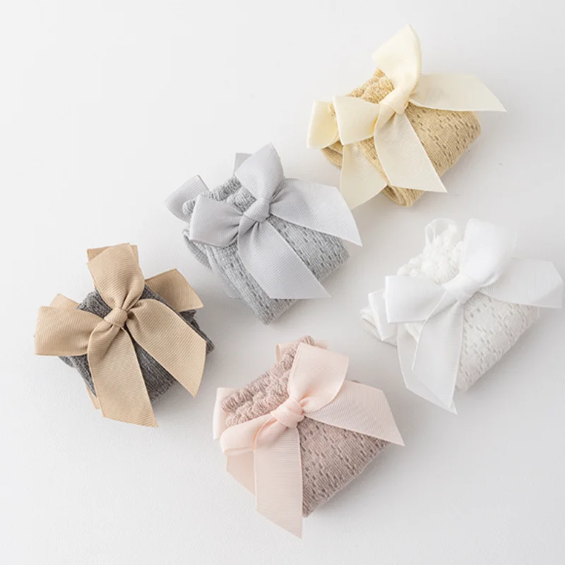 3Pair/lot New Large Bow Summer Thin Long Tube Girl Baby Socks