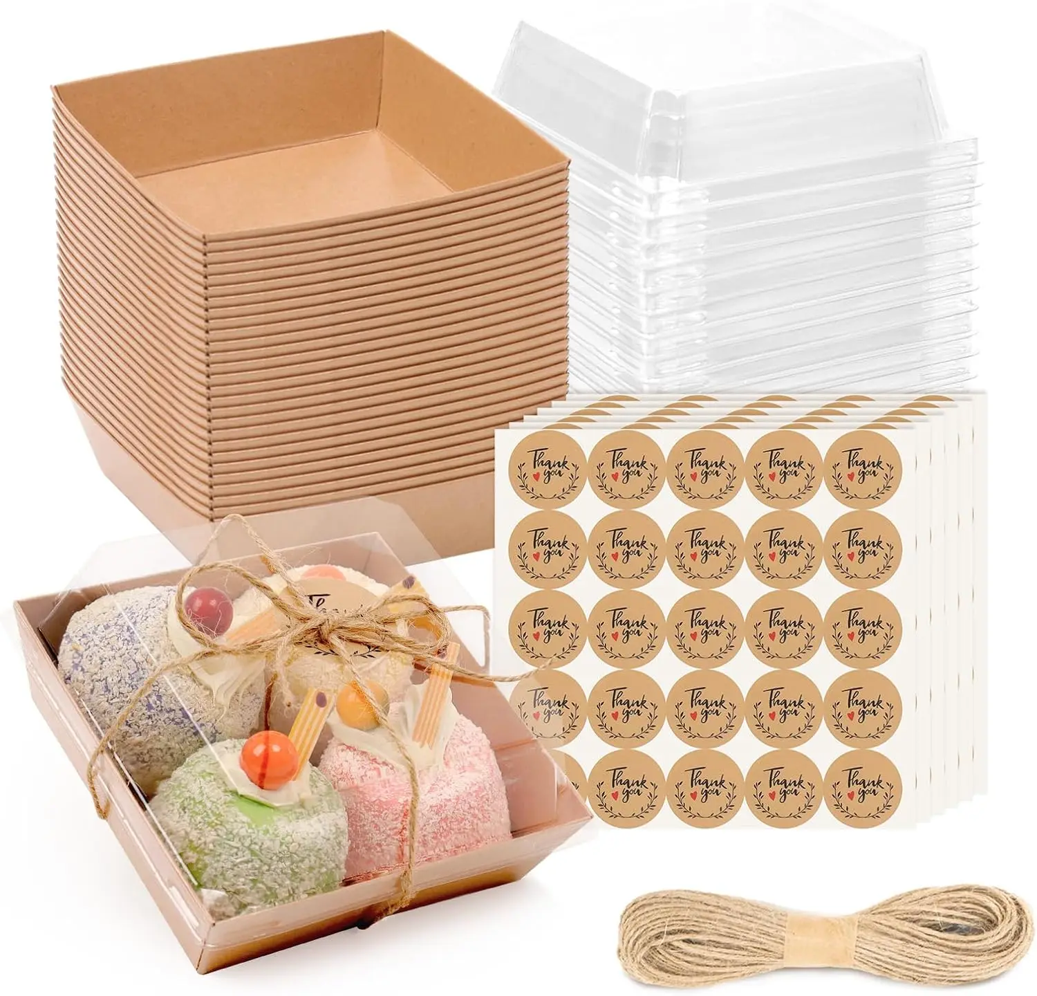 

150 Pack Charcuterie Boxes with Clear Secure Lids, 4.7x4.7x2.6 Inches Brown Square Disposable To Go Containers Cookies B