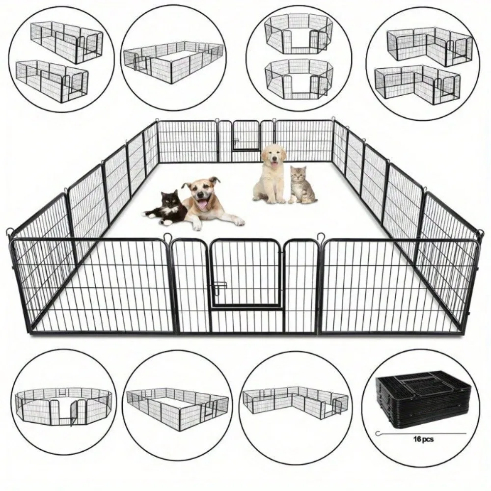 

16 Panels Heavy-Duty Metal Dog Cage Crate Pet Dog Playpen Kennel Exercise Fence