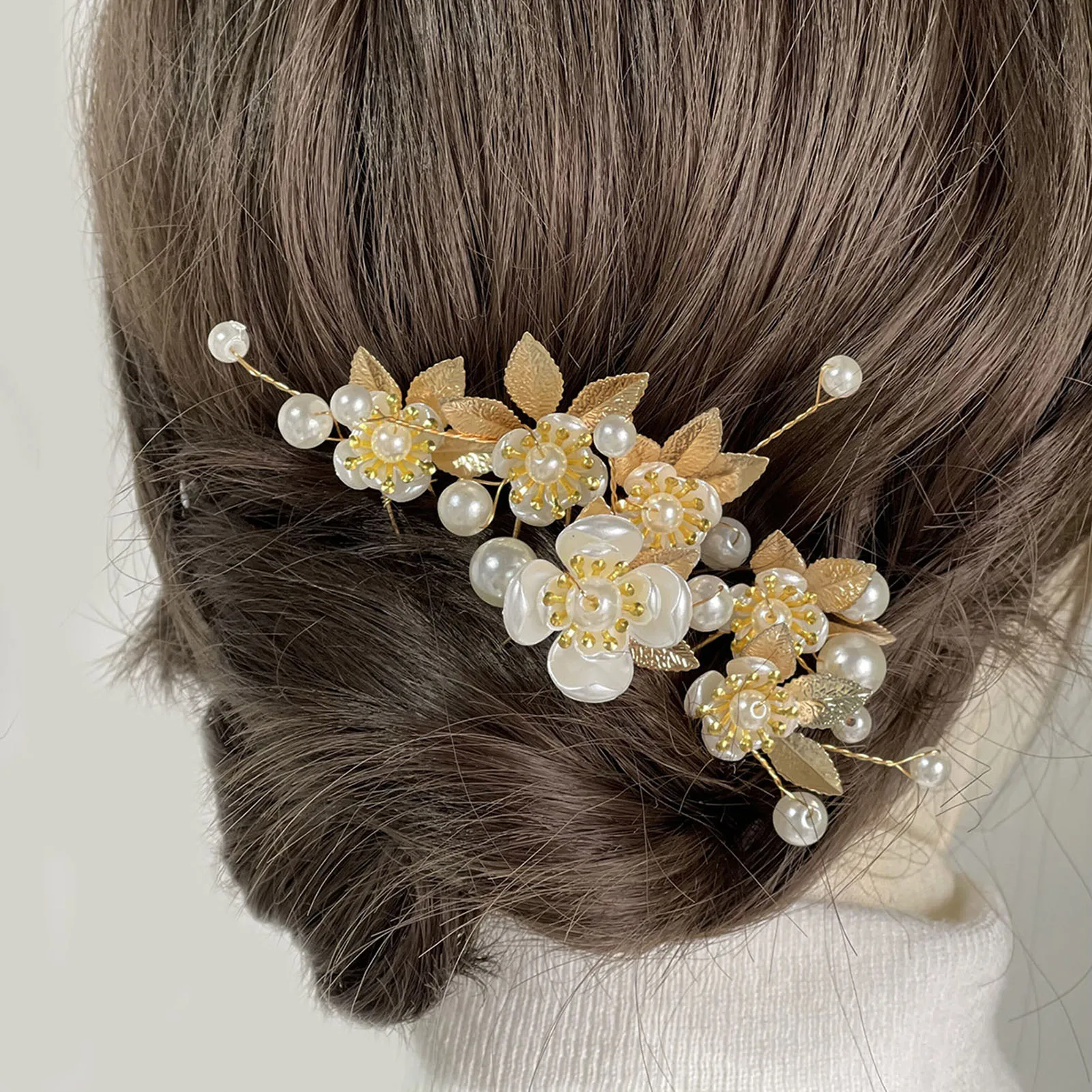 6PCS Leaf Shape Metal Hairpin with Pearl Handmade U Shape Flower Headdress for Woman Hair Styling Making Pins NIN668