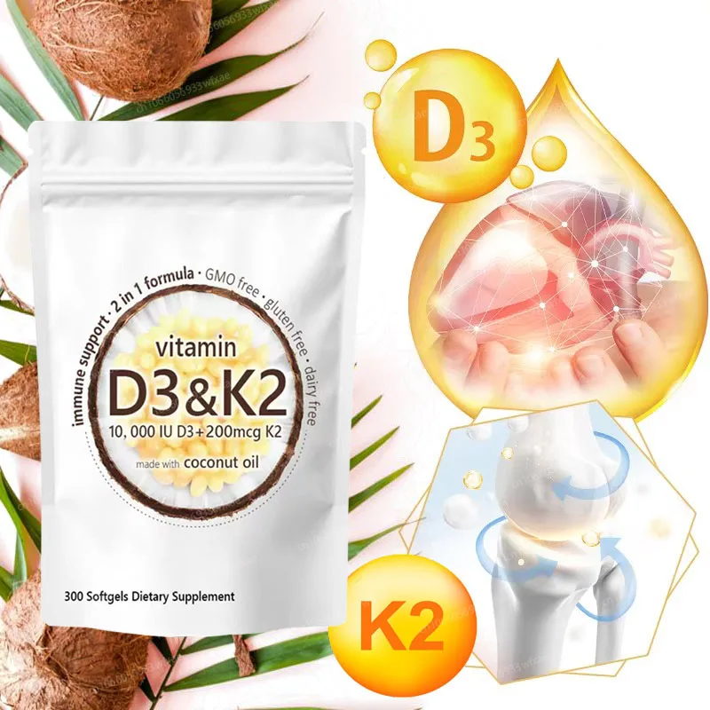 

180/300/1500Pills Vitamin D3 K2 Coconut Oil 2-in-1 Vitamin D and K Support Calcium Absorption in Bones