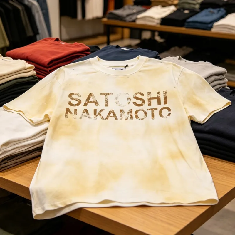 Vintage Distressed Washed Tie Dye SATOSHI Tshirts Cotton Round Neck Short Sleeve Fading Letter Print Summer Men Women Street Tee