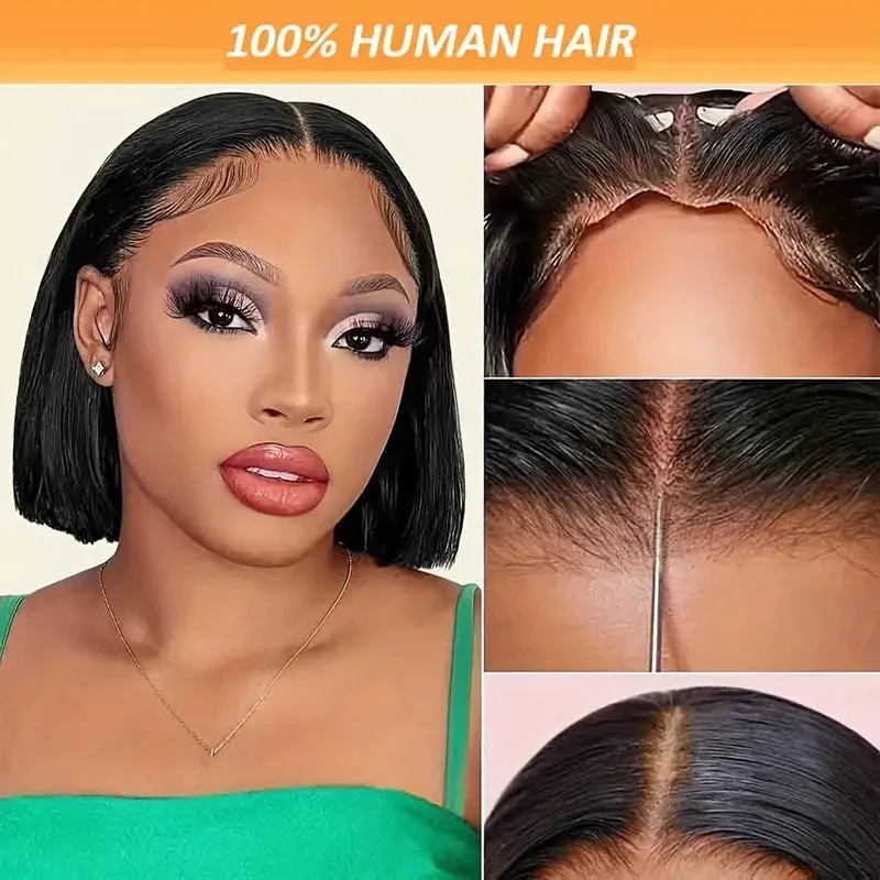 HAIRTIME Wear-Peluca de cabello humano liso de 4x4, postizo de encaje transparente con cierre, corte Bob corto brasileño, 100% Real sin pegamento, HD