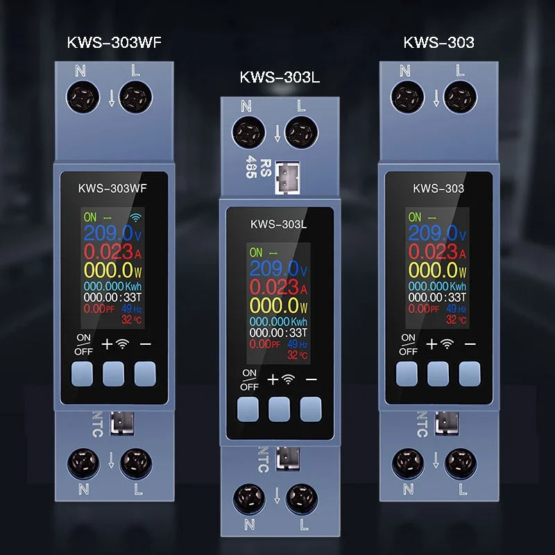 8IN1 Single-phase Power Energy Meter Din Rail Type Meter AC100-290V/40A Voltage Current Power Factor Frequency Meter with LCD