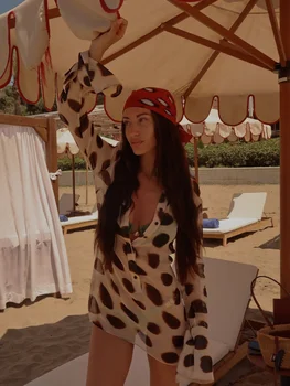 2026 Women Chic Vacation Outfits Fashion Leopard Print Sheer Chiffon Shirt Casual Turn-down Collar Mini Dress & Detachable Scarf 3 2026 Women Chic Vacation Outfits Fashion Leopard Print Sheer Chiffon Shirt Casual Turn-down Collar Mini Dress & Detachable Scarf 3