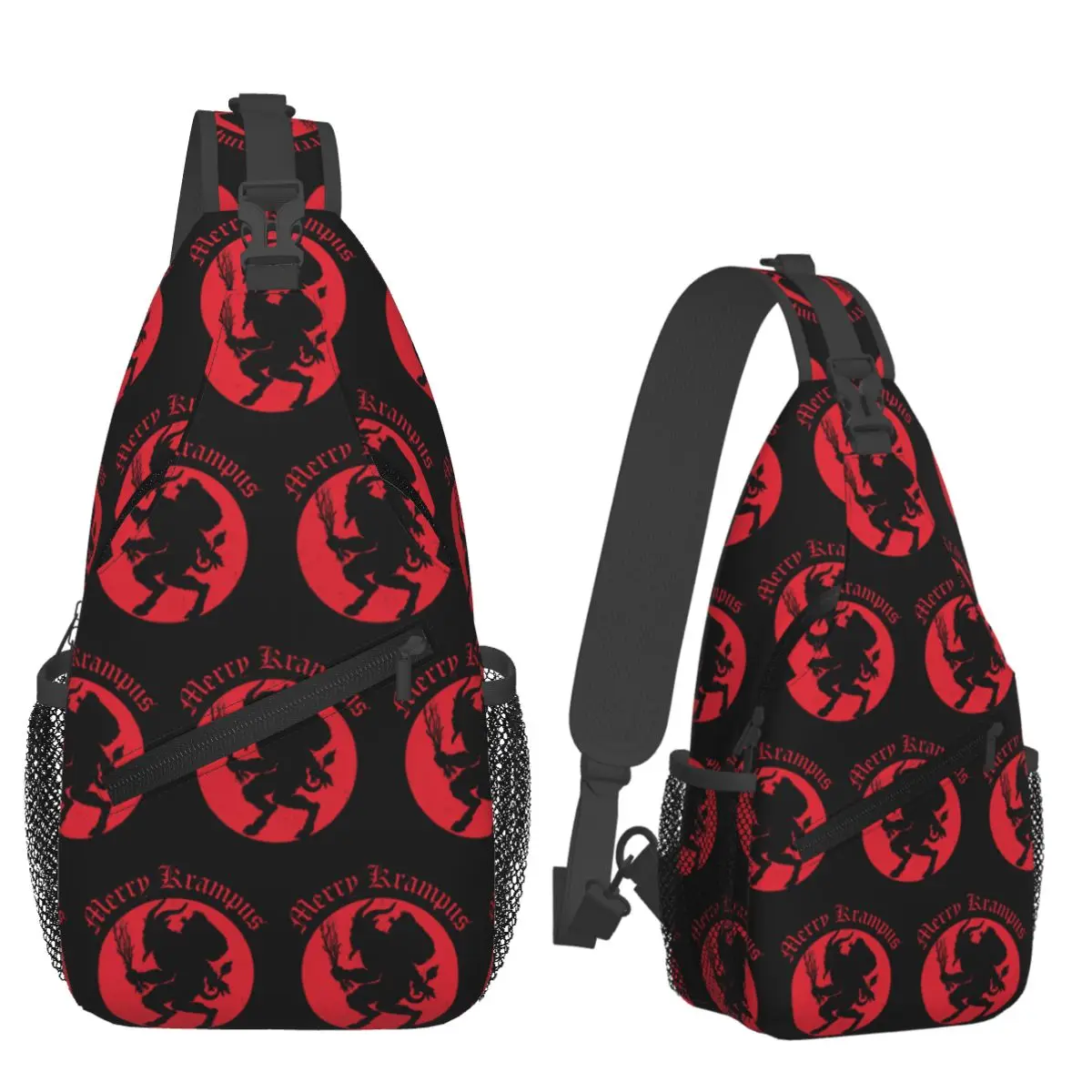 Merry Krampus Horror Christmas Chest Bag Men Sling Crossbody Backpack Chest Bag Travel Hiking Daypack Shoulder Bag