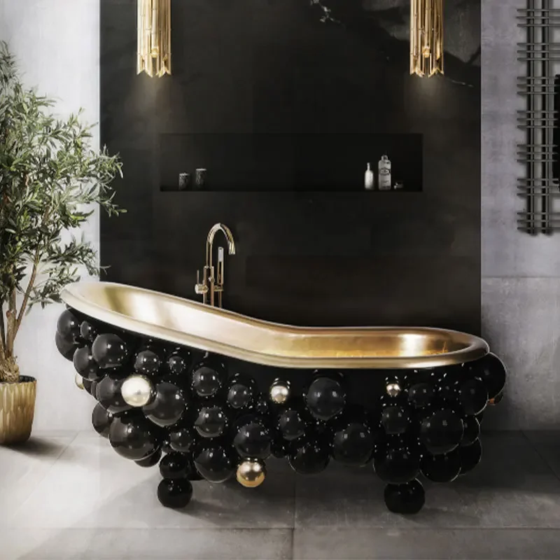 Portuguese light luxury bathtub, home independent designer, villa high-end art stainless steel bubble ball bathroom tank