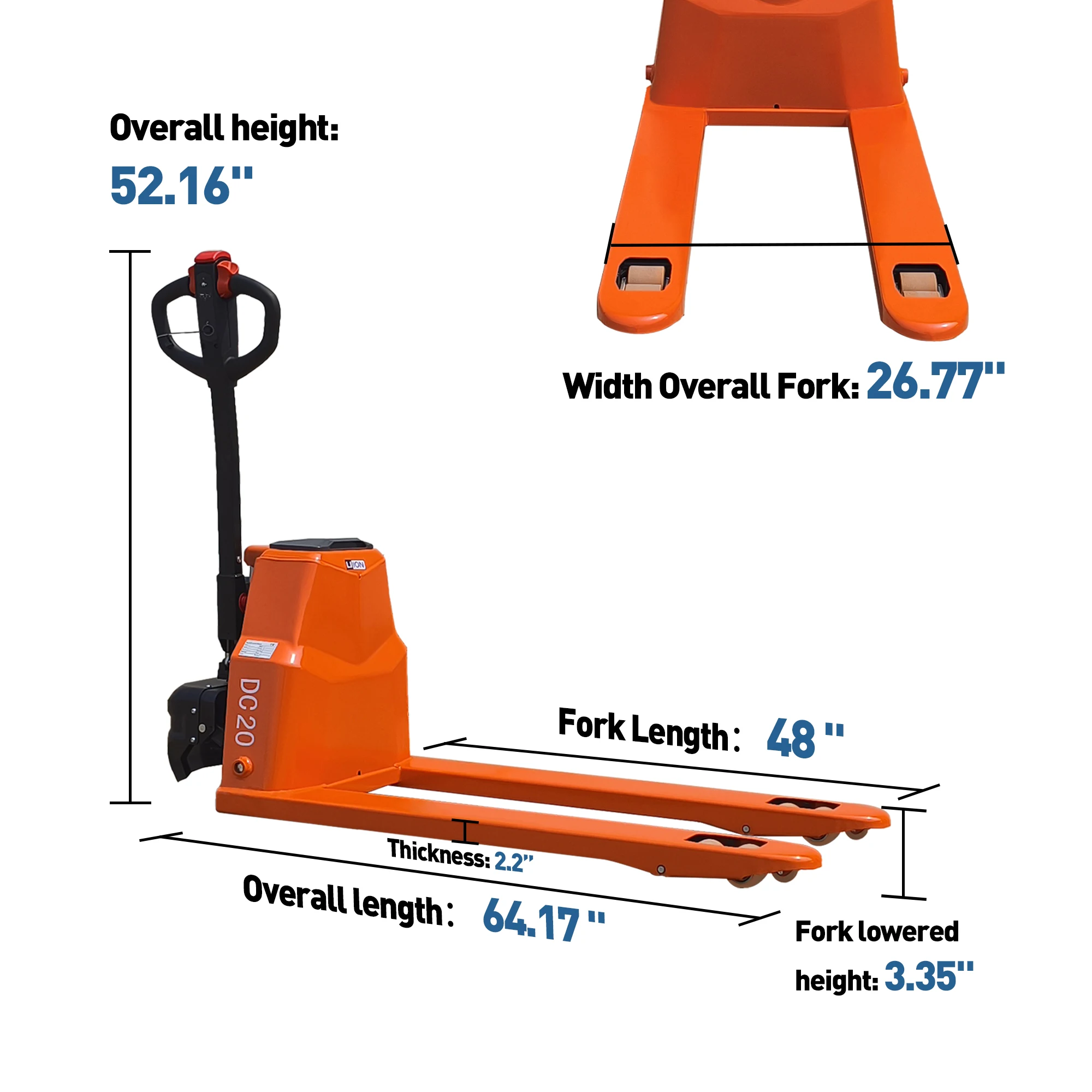 

4400LBS Full Electric Pallet Jack Truck Lift 48V 10A Lithium Battery 45"x27" Multi-Function Operator Handle for Narrow Space