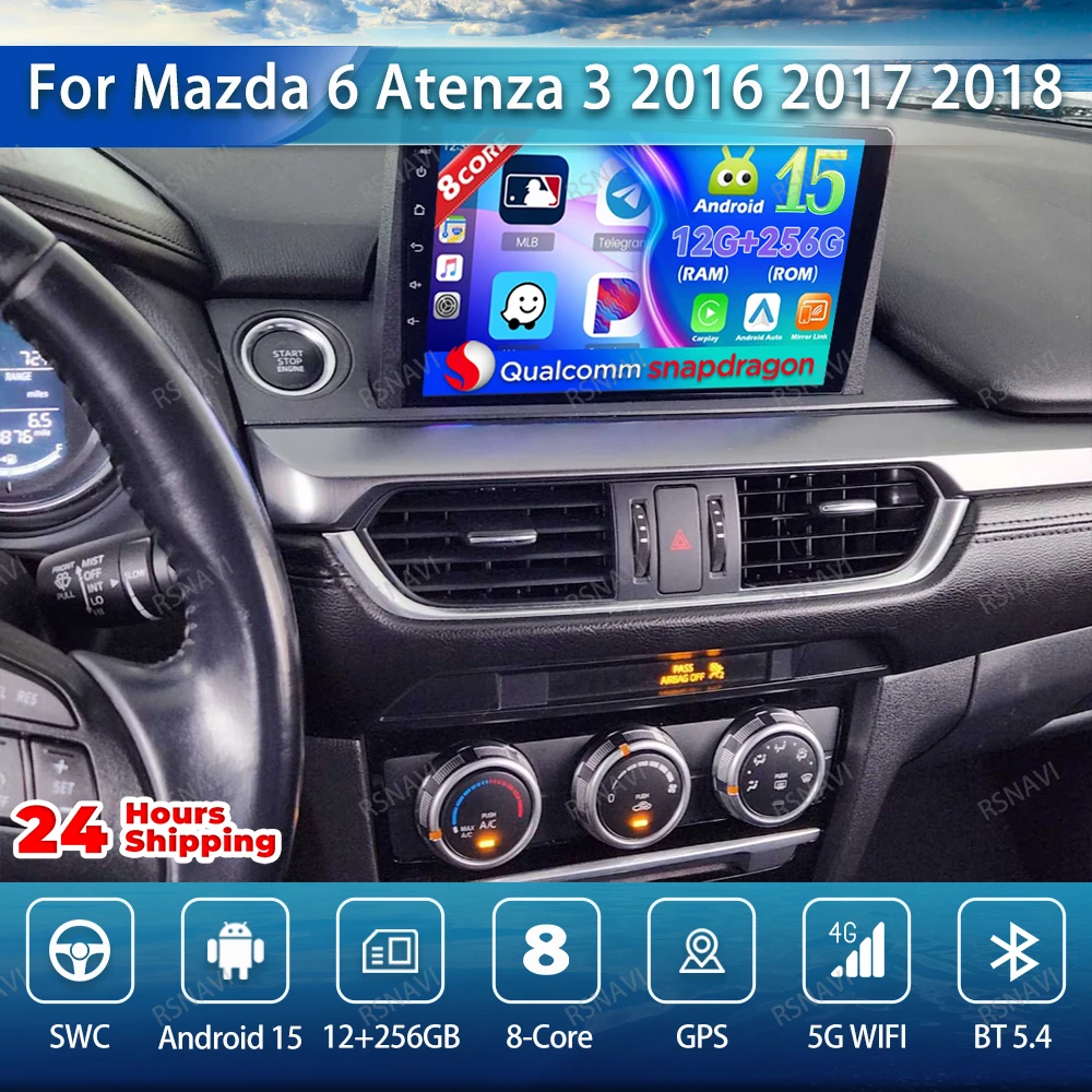 

Автомобильное радио Android 15 для Mazda 6 Atenza 3 2016 2017 2018 Qualcomm 4G LTE Мультимедиа BT Авторадио Стерео DVD DSP Головное устройство GPS