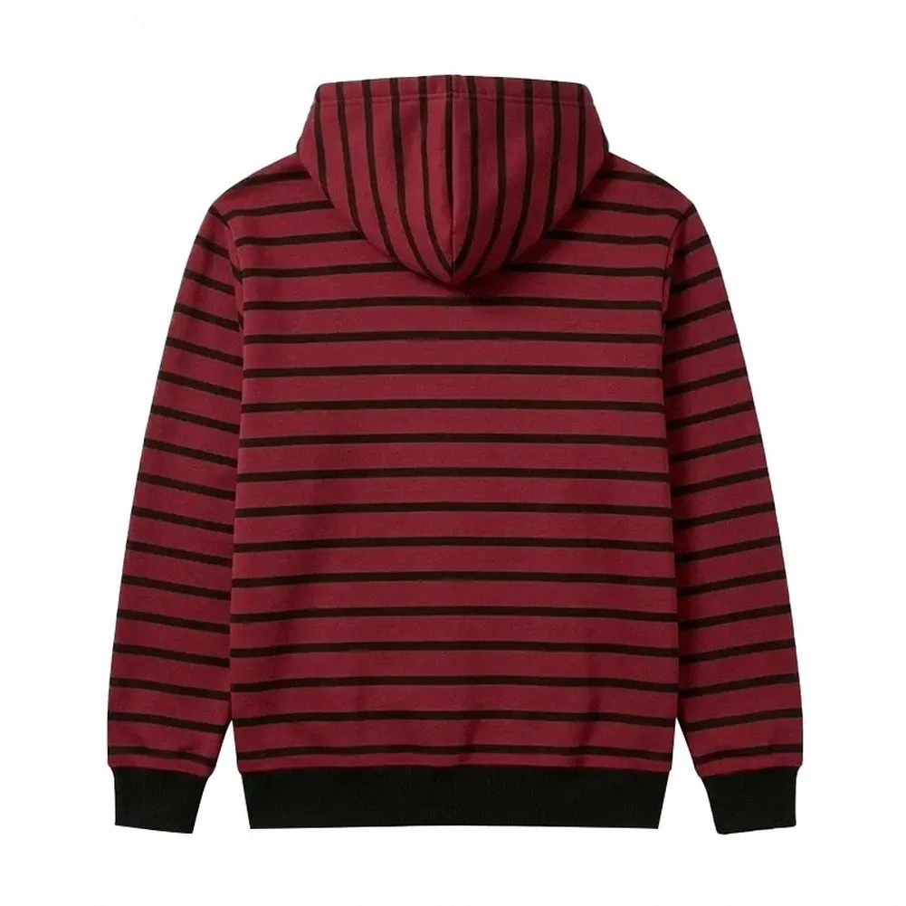 Men Striped Hoodie with For Henley Button Placket Drawstring Hood Sweatshirt Pullover for Casual Daily Wear Autumn Winter