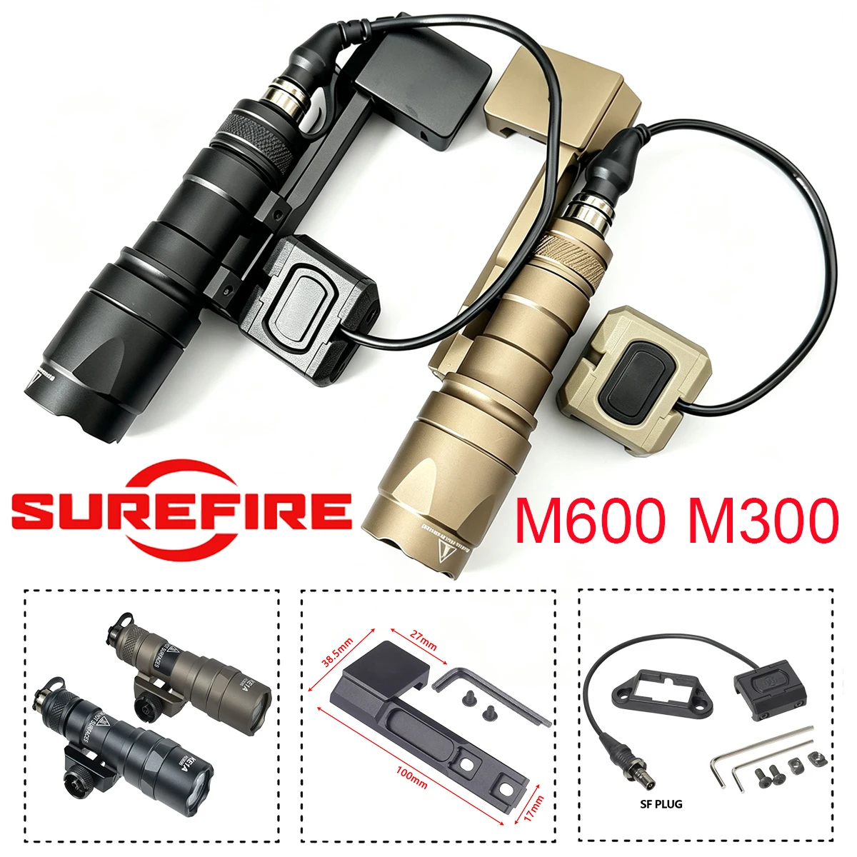 SF M600 M300 Weapons Flashlight Tactical Light Offset Mount Button Pressure Switch 20mm Rail Airsoft Momentary Contstant Outdoor