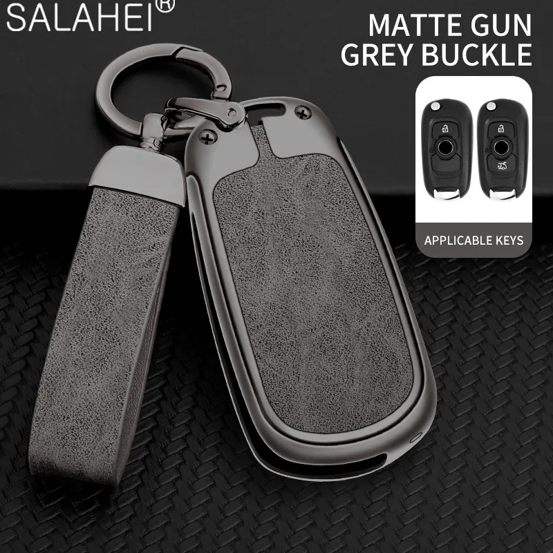 Alloy Leather Car Flip Key Case Cover Shell Keychain For Buick VERANO ENCORE GX GL6 2018- 2020 For Opel Vauxhall Astra K Corsa E