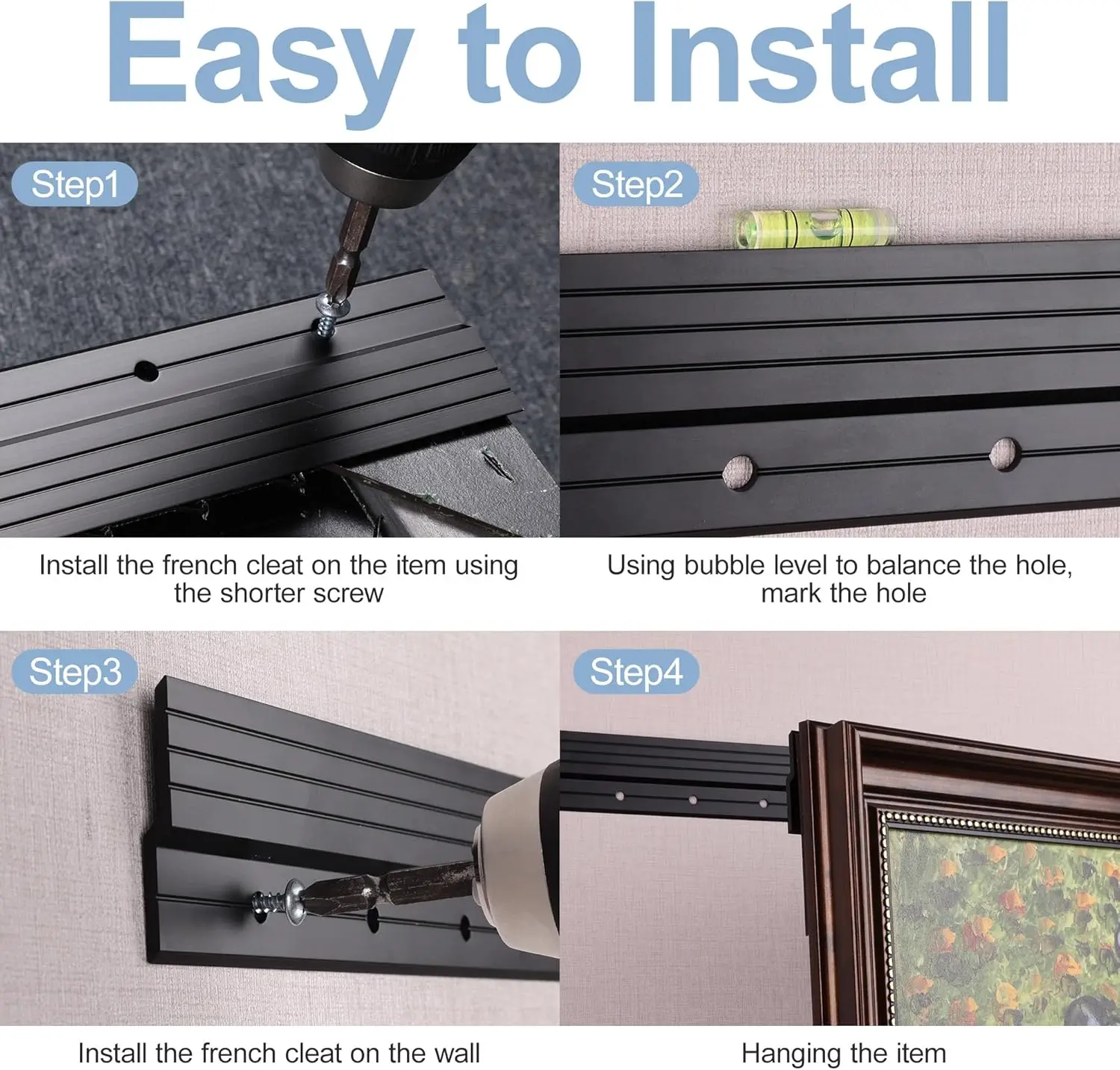 شماعة المربط الفرنسية شديدة التحمل مقاس 41 بوصة - دعامات مشابك Z من سبائك الألومنيوم أجهزة تركيب المرآة الثقيلة تحميل 250 رطل Interlockin