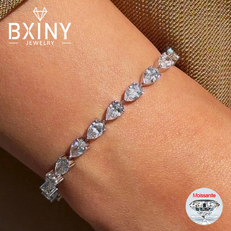 

BXINY 3*5mm WaterDrop Shape Moissanite Tennis Bracelets S925 Silver Pear Cut Diamond for Women Hand Chain Gift Jewelry With GRA