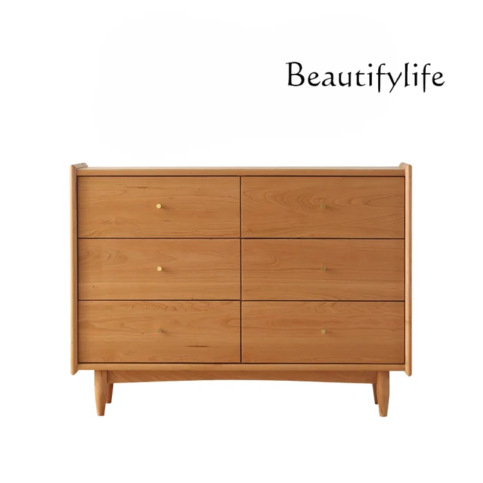 Japanese-Style Solid Wood Chest of Six Drawers Living Room Log Storage Bedroom Multi-Function Drawer Cherrywood Chest of Drawers