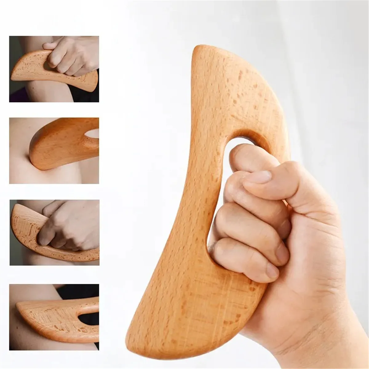 Wooden scraping therapy tools, scraping massage board, wooden half-moon-shaped scraping tools, body massage