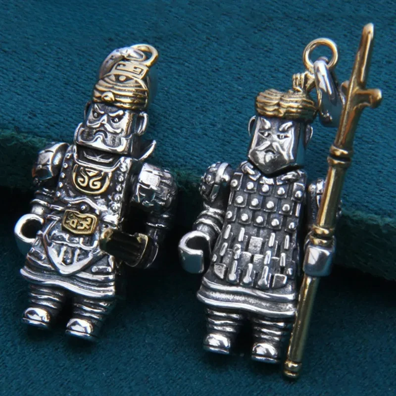 NEW S925 Sterling Silver Retro Personality Terra Cotta Warriors Soldiers Pendants Gifts For Men And Women Free Shipping