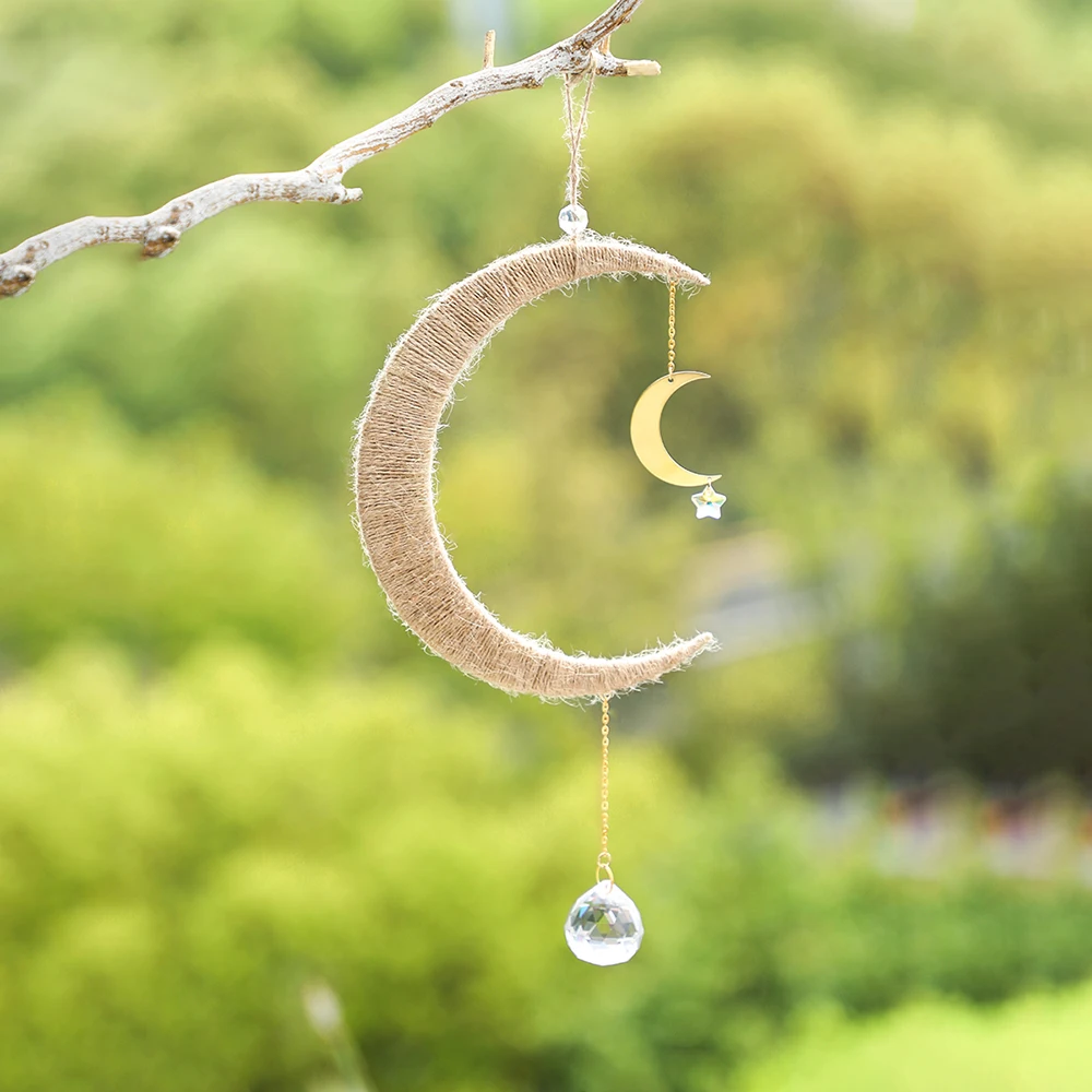 

Crystal Dream Catcher Moon Suncatcher Hanging Decoration Rainbow Sun Catcher Prism Crystal Moon Ornament for Window Patio Garden