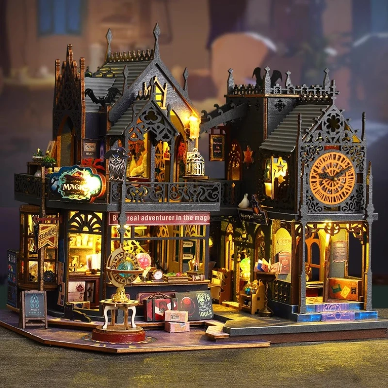 Casa de muñecas DIY de Harry Potter, modelos ensamblados a mano, adornos en miniatura, regalos de Navidad para niños y niñas, montaje educativo