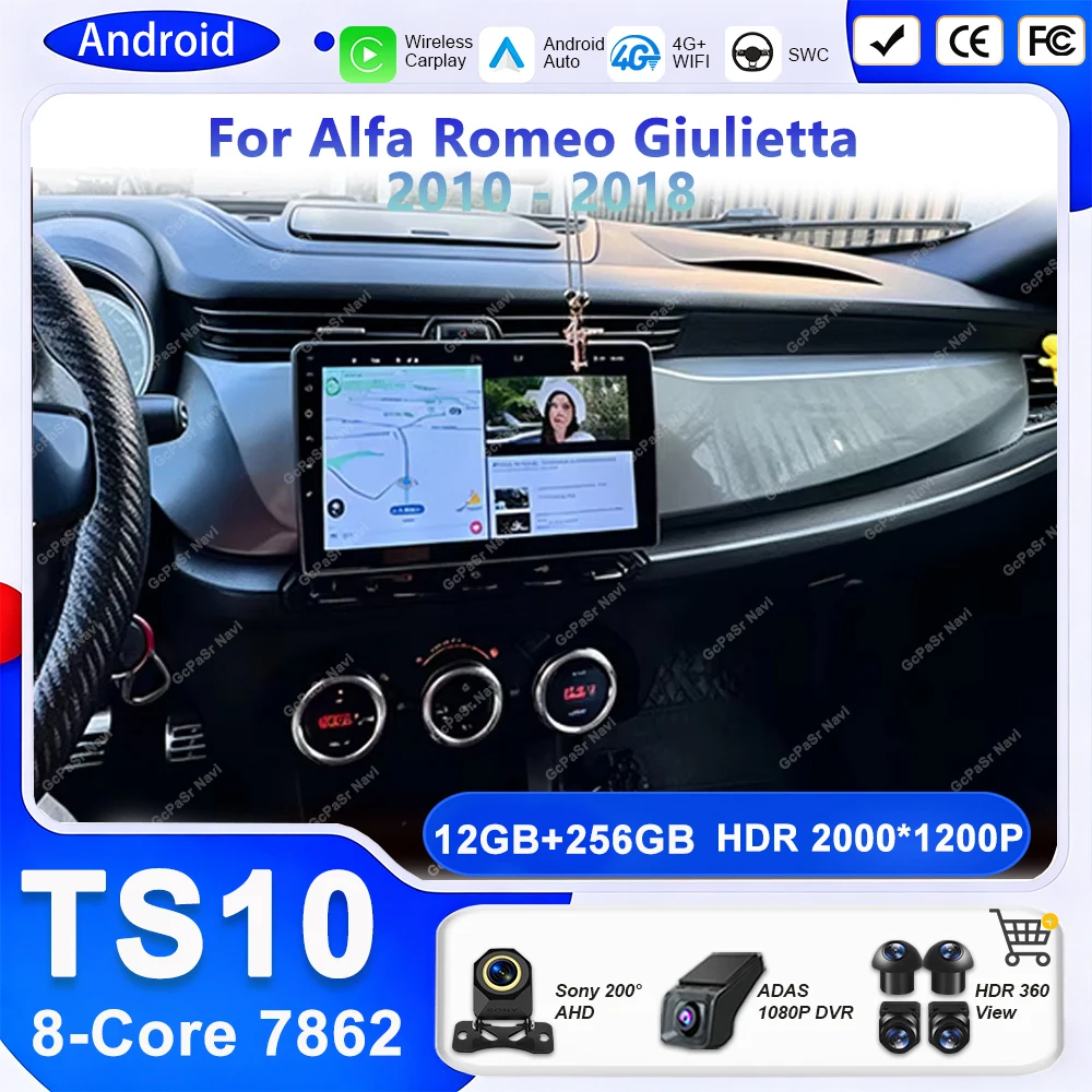 Radio de coche para Alfa Romeo Giulietta 2010 - 2018 reproductor Multimedia inalámbrico CarPlay Android Auto estéreo GPS 4G