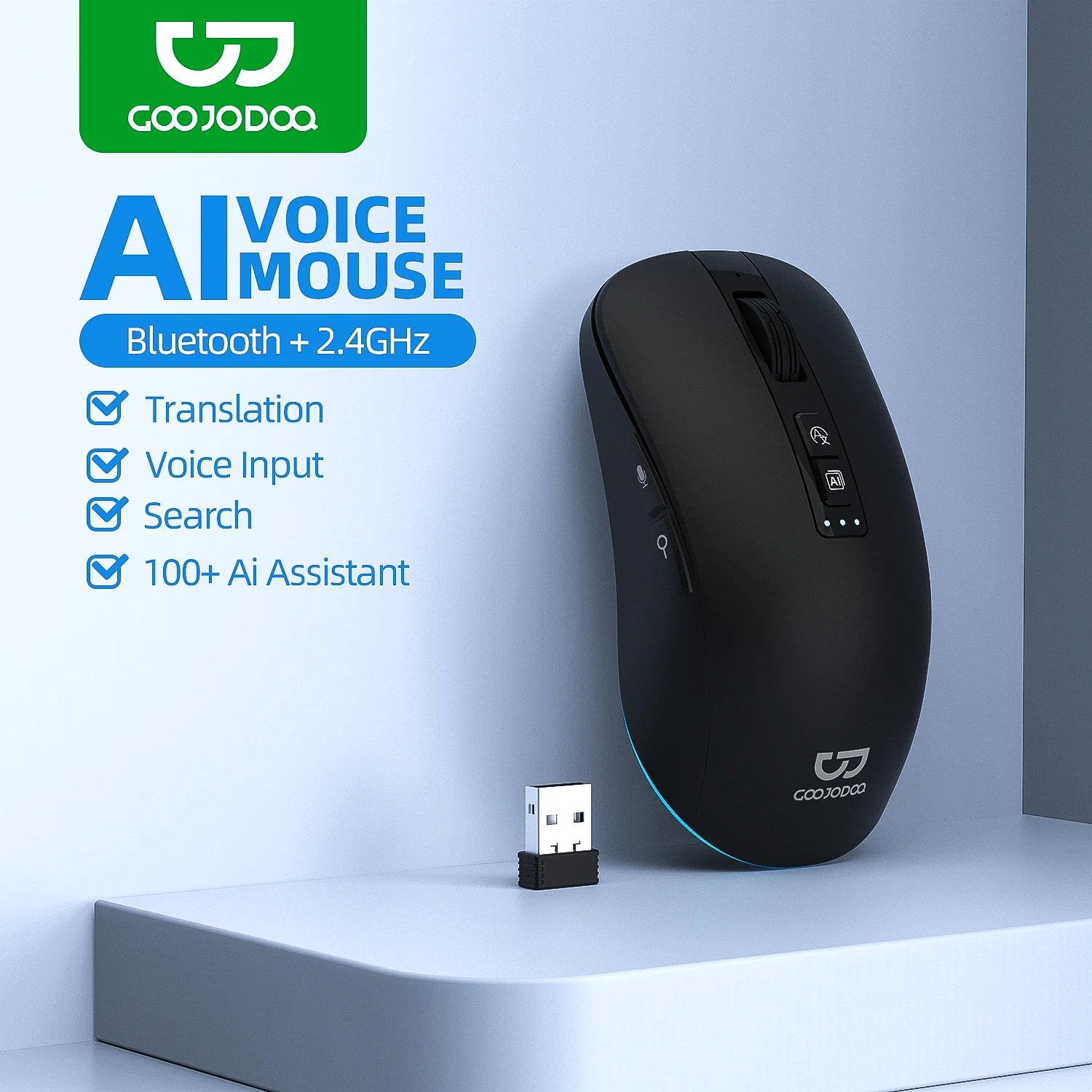 GOOJODOQ Intelligent Ai Voice Mouse Bluetooth Wireless Writing Articles Form PPT Speech Recognition Translation 100+ AI  Assist