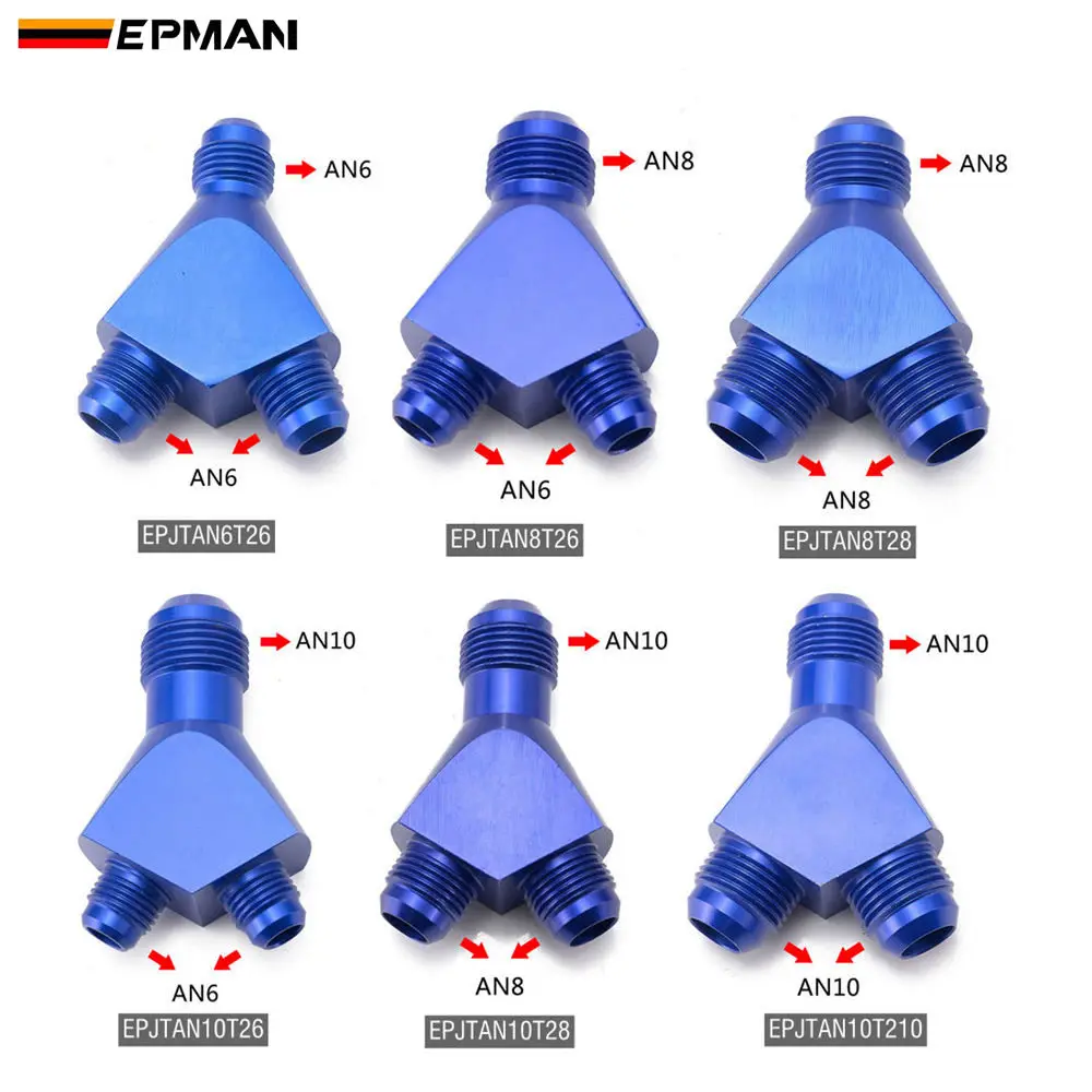 EPMAN Blue AN6/AN8/AN10 3 Way Y Piece Oil Fuel Male Block Hose Fitting Adapter Ends EPJTAN6T26