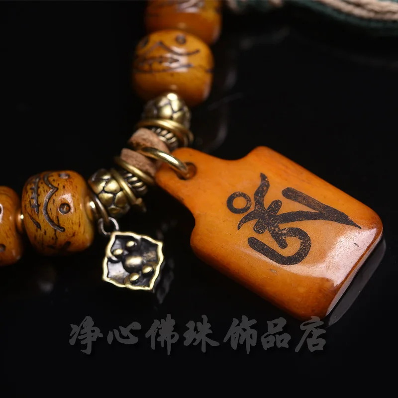 Tibetan Camel Bone Carving Smiley Face a Dai Single Circle Six Words Mantra Pendant Clip Accessories Men and Women Bracelet