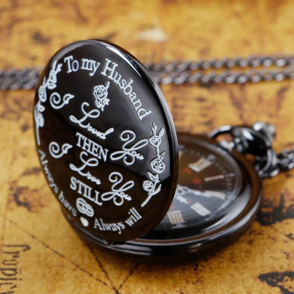 أزياء سوداء كوارتز ساعة الجيب لزوجي قلادة رائعة قلادة فوب سلسلة خمر Steampunk ساعة الجيب الرجال هدية