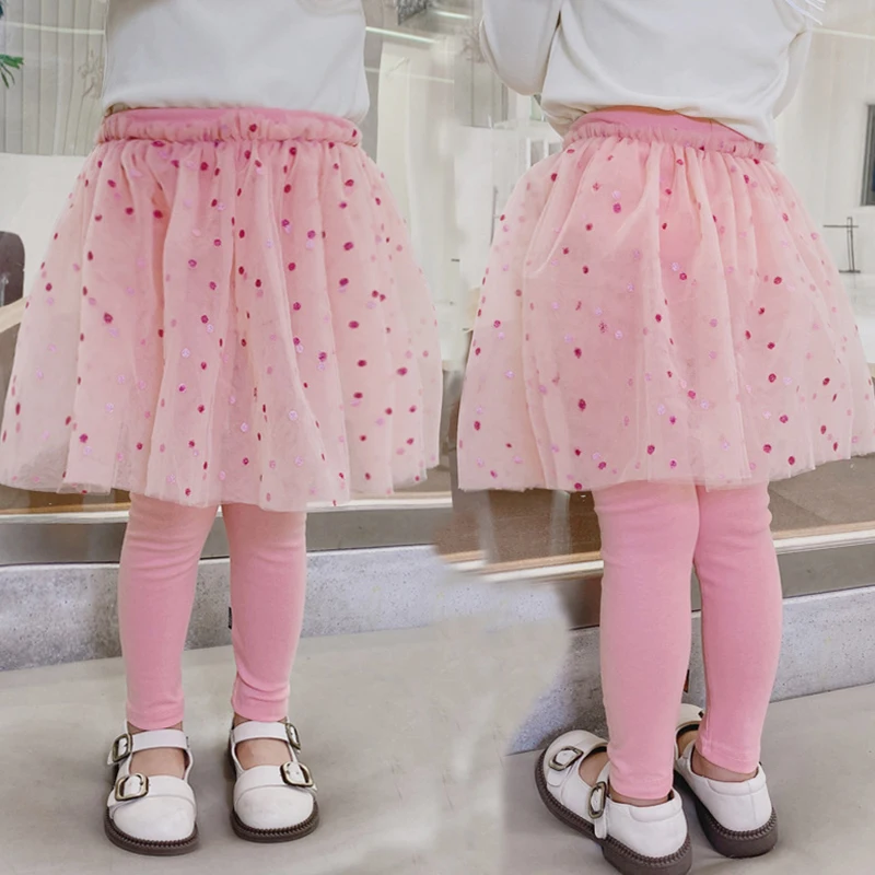 Kids Leggings for Girls Lace Princess Skirt-pants Summer Autumn Clothing Baby Slim Puffy Skirt Pant Trousers 2-6 Years Clothes