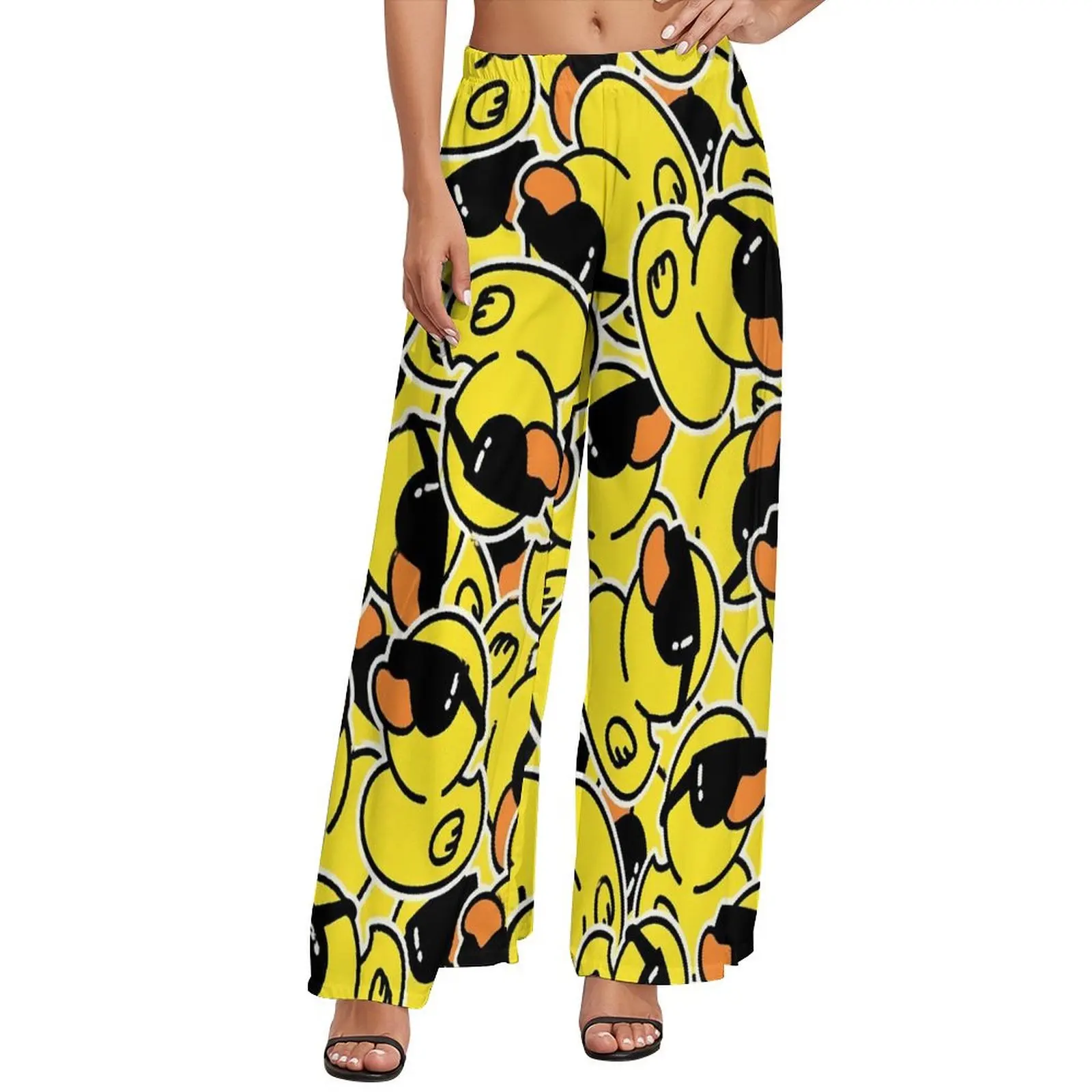 

Cool Ducks Print Pants Cute Ducklings Streetwear Straight Wide Leg Pants Elastic High Waist Elegant Trousers 4XL 5XL 6XL