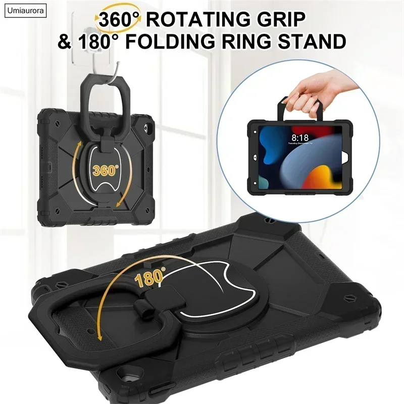 For IPad 9.7 7th 8th 9th 10.2 10th Gen Air 4 5 10.9 Pro 11 inch Kids Tablet Case Rotation Handle Stand Shockproof Rugged Cover