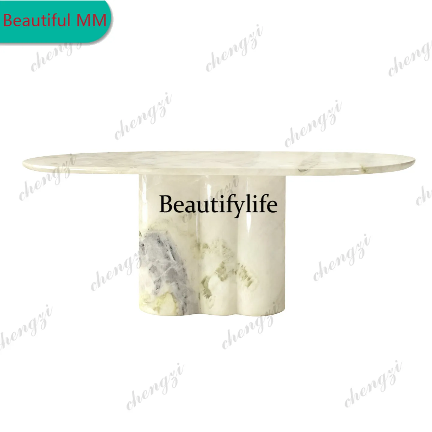 P182 P182 Italian high-end oval dining table, natural marble villa model dining table, luxurious feel
