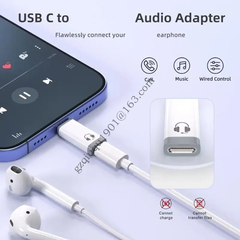 Разъем для типа C Адаптер звука с микрофонами поддерживает адаптер звука управления линейкой Алюминий для телефона 15/16 H05A
