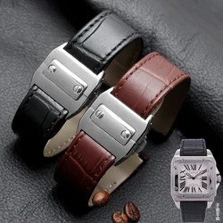 Cowhide wristband Replacement for Cartier Santos 100 W20106x8 W20073X8 Men Women's  Folding Buckle Watch Strap 20mm 23mm