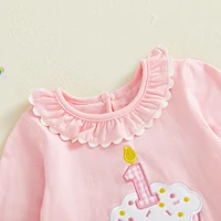 Citgeett Spring Infant Baby Girl Birthday Bodysuit Loose Fit Embroidered Neck Long Sleeve Jumpsuit Autumn Clothes 4