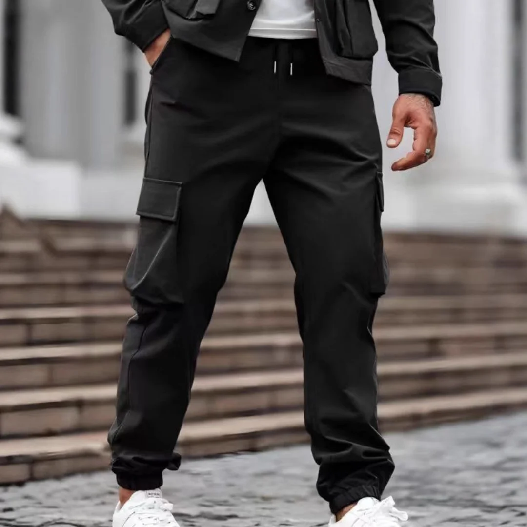 

Мужские повседневные однотонные однотонные модные спортивные прочные брюки в стиле ретро с несколькими карманами на шнурке, повседневные уличные зауженные брюки для поездок на работу
