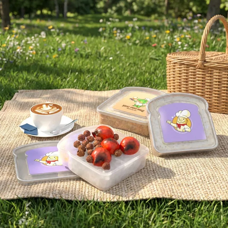 Portable Clear Toast Shaped Lunch Box with Lid Sandwich Bread Container Large Bento Box for School Office Picnic Meal Storage
