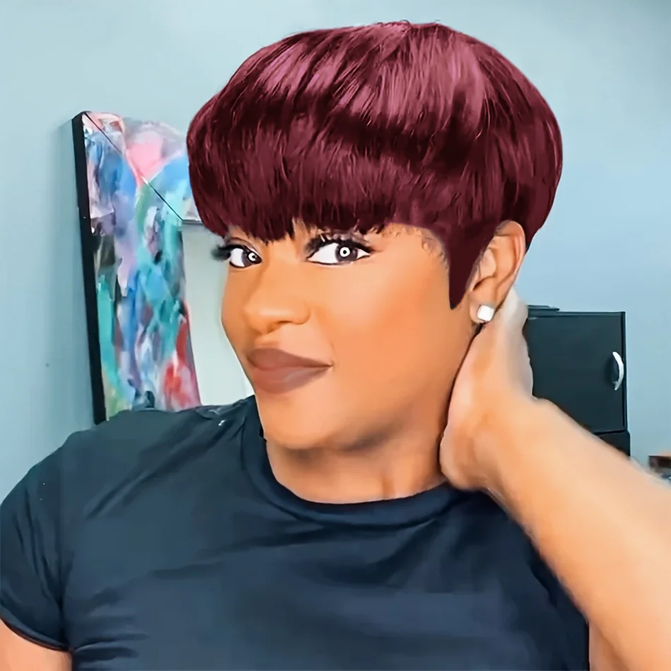 باروكات شعر بشري أنيقة بقص عابث مصنوعة آليًا بالكامل للنساء ذوات البشرة السمراء