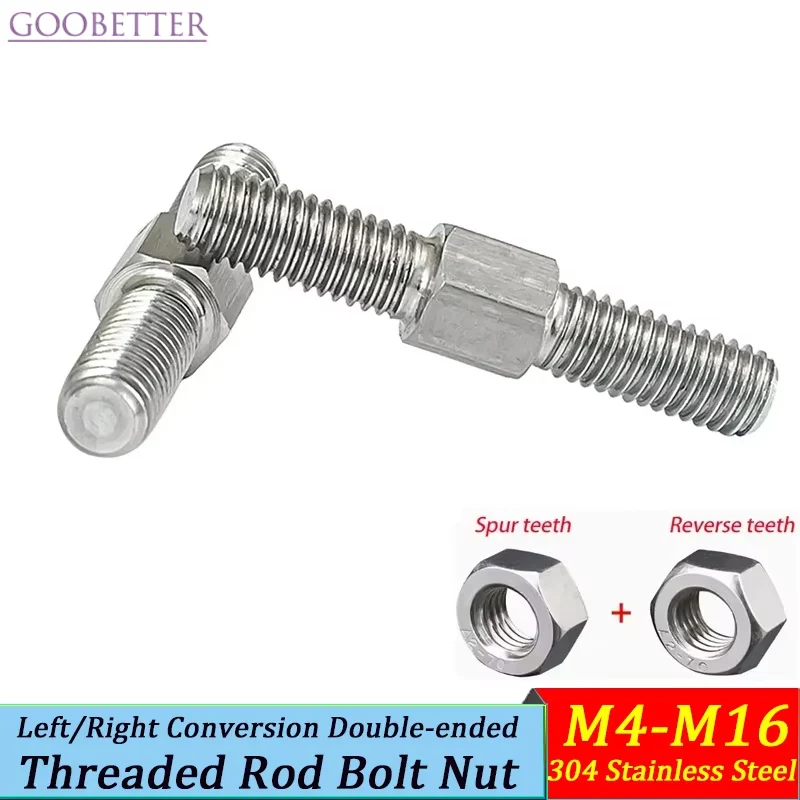 

M4-M16 304 Stainless Steel Hex Bolt Serrated Flange Nut Left/Right Hand Threaded Rod Double-Ended Screw for Machinery/Furniture