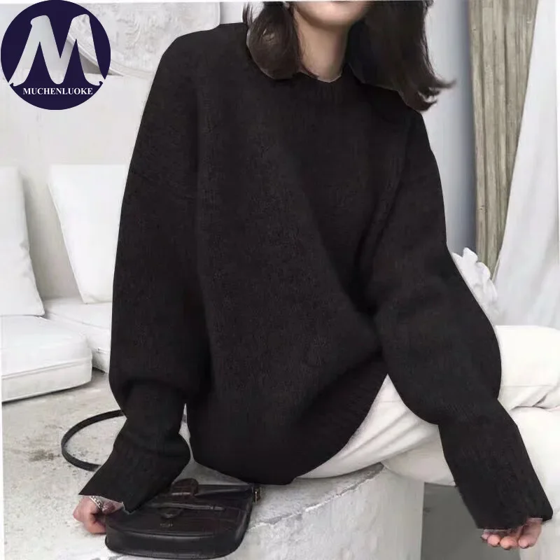 Sweaters for Women Autumn Winter New Retro Style Long Sleeves O Neck Knitted Sweater Fashionable Casual Loose Warm Sweaters Tops