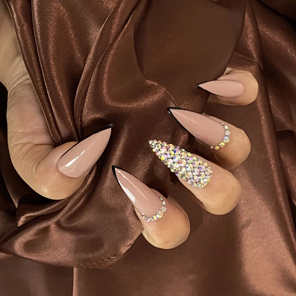 Espessura acrílico stiletto curto unhas artesanais imprensa em 32mm dicas francesas lindo feito à mão dicas de unhas falsas artificiais