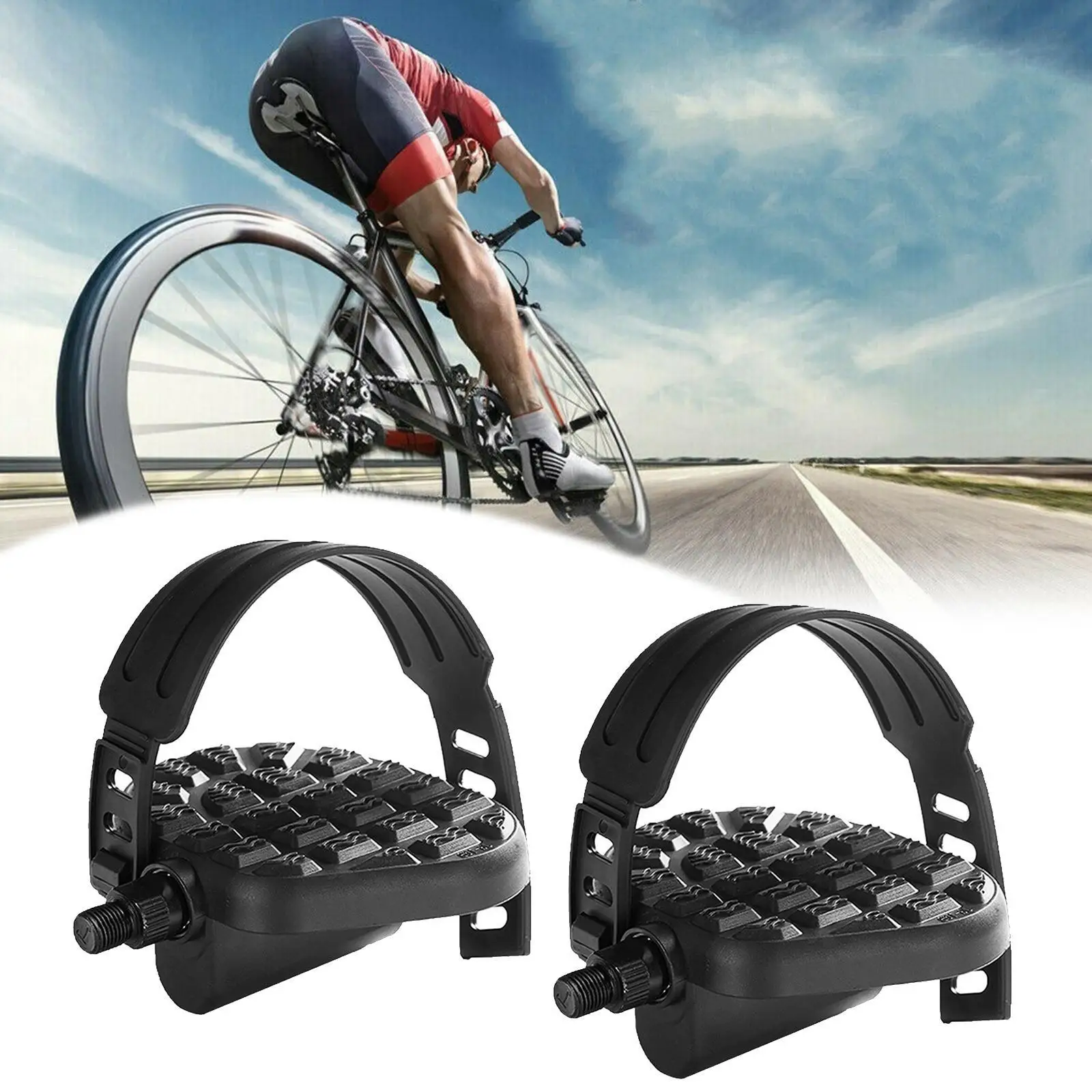 Exercise Bike Pedals with Adjustable Straps 1/2-Inch, 9/16-Inch Spindle Short B