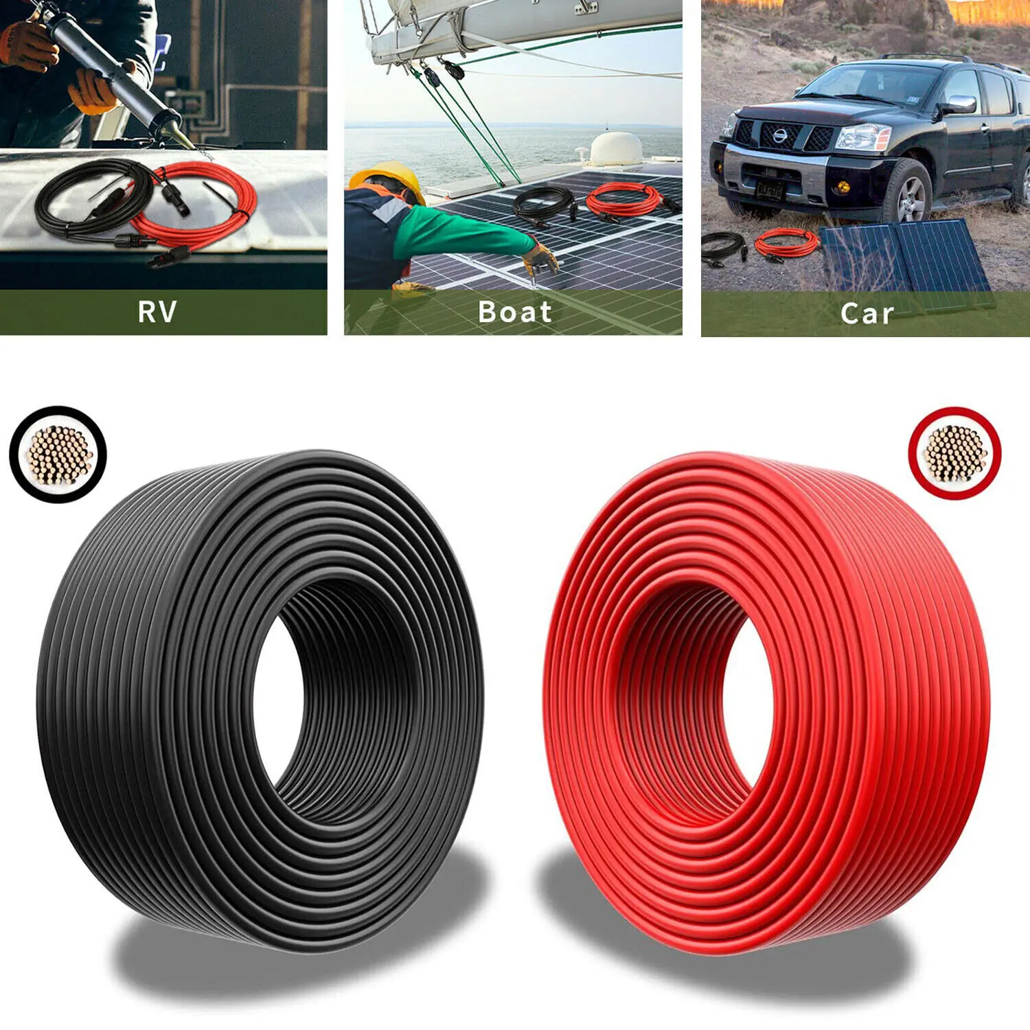 PowMr 100M 4/6mm2 كابل كهروضوئي سلك الطاقة الشمسية 10/11AWG للاتصال الكهروضوئي الأسود والأحمر لوحة طاقة شمسية تمديد كابل الأسلاك النحاسية #6