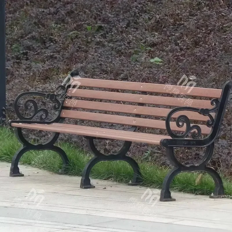 Park Courtyard Plastic Steel Simulation Strip Row Chair Garden Outdoor Park Chair Outdoor Leisure Bench Seat Wrought Iron