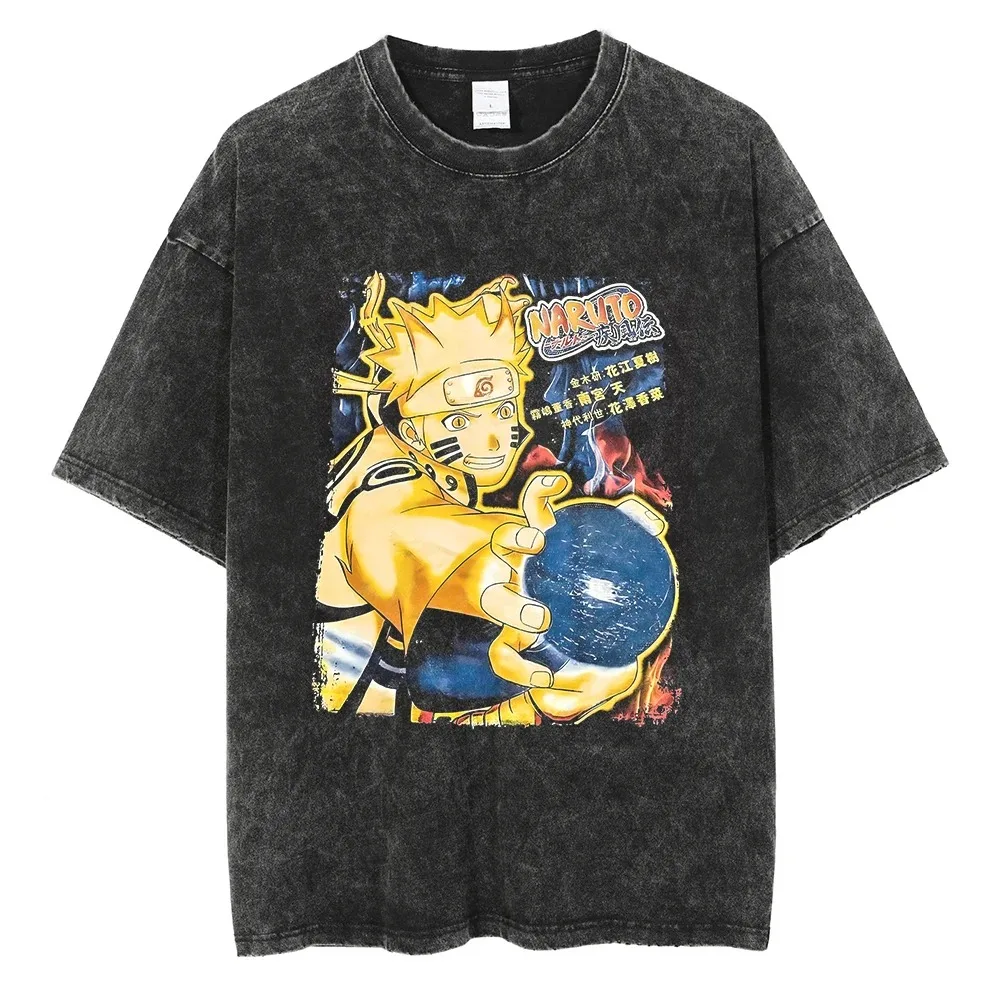 Hip Hop Vintage T-shirt Men Streetwear Harajuku Japanese Anime Naruto Print T-shirt Summer Fashion Short Sleeve Cotton T-Shirt