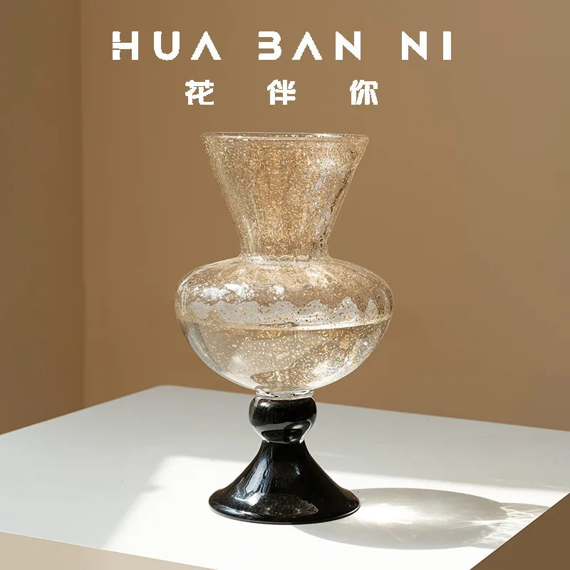 DSA ancient glazed glass vase ornament, living room flower arrangement, high-end light luxury dining table decoration, water