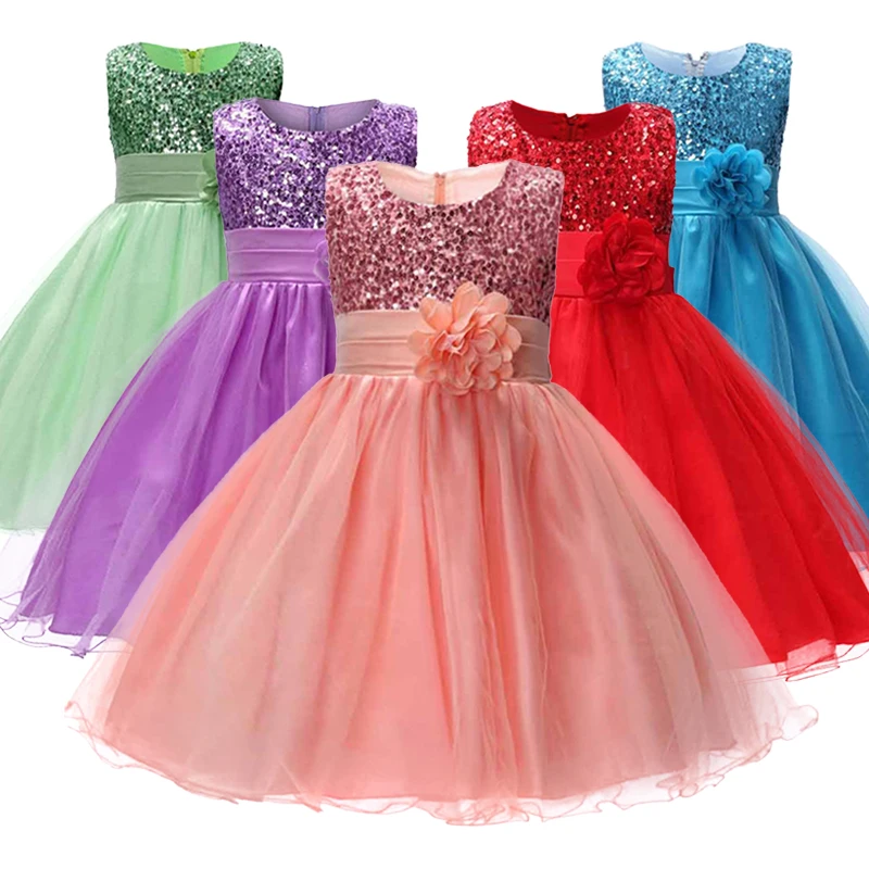 Baby Children Girl Dress NEW Kids Ceremonies Party Summer Princess Wedding Party dress sequins Sleeveless For Girls Clothes