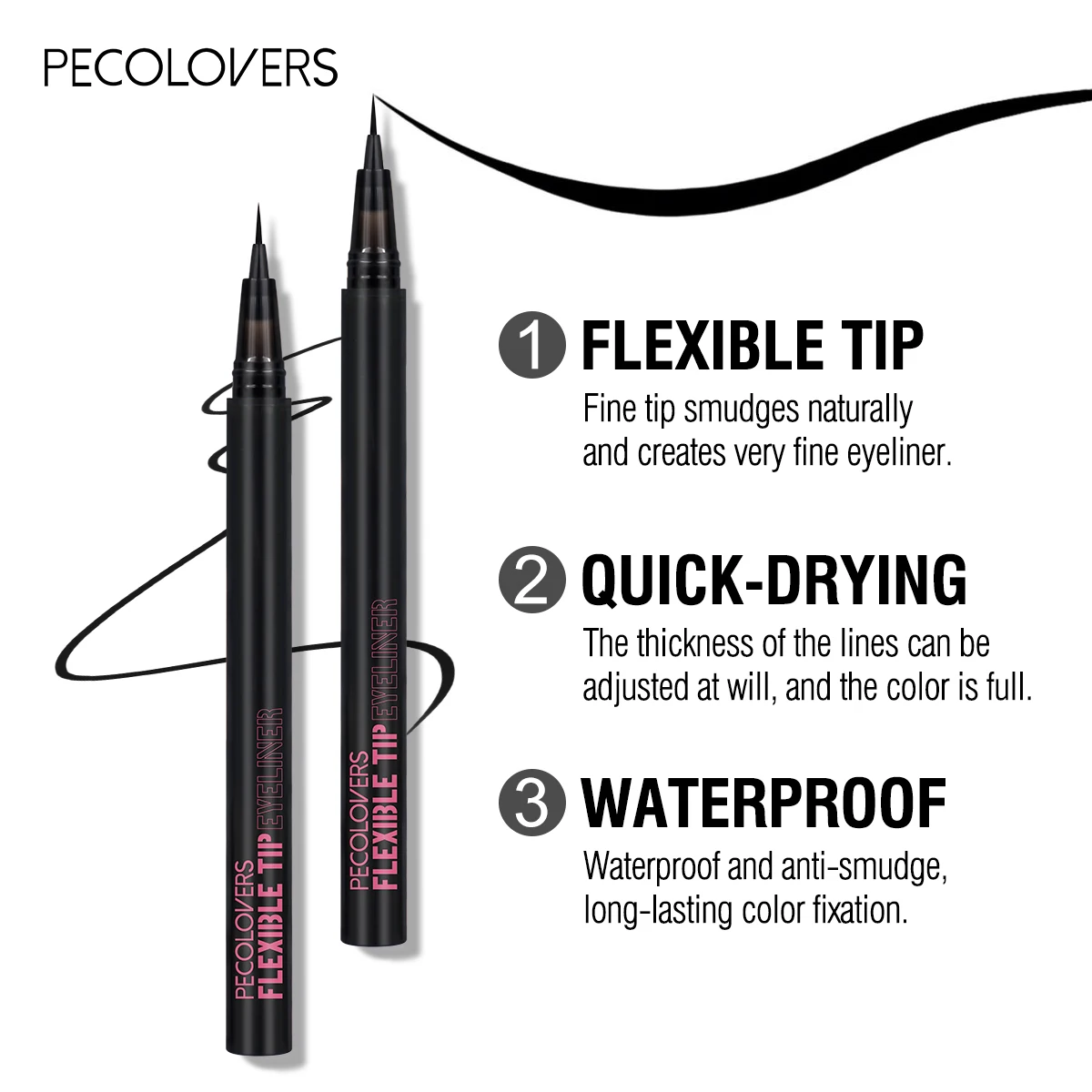 3pcs Ultra-Fine Eyeliner Eyeliner Liquid,Quick-Drying,ปากกาอายไลเนอร์,ยาวนาน,กันน้ําอายไลเนอร์STICK
