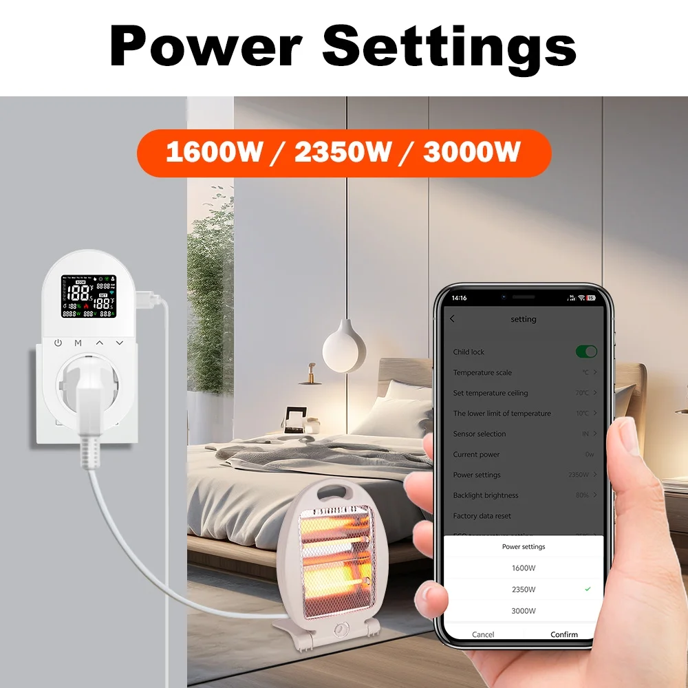 Manhot Tuya WiFi المنزل الذكي ترموستات المقبس 16A منفذ الاتحاد الأوروبي التوصيل App التحكم الصوتي المقبس متحكم في درجة الحرارة التدفئة التبريد